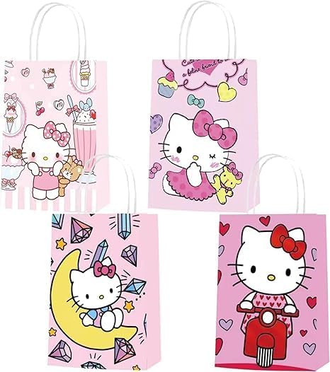 Miniatura 2 de 12 bolsas de fiesta temática de gato rosa, bolsas de regalo, bolsa de papel, feliz cumpleaños, decoración de fiesta, suministros de fiesta