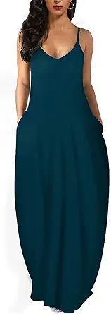 Wolddress Womens 2023 Casual Sleeveless Sundress Plus Size Loose Plain Long Summer Beach Maxi Dress with Pockets S-5X