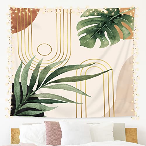 KOMLLEX Abstract Boho Mid Century Tapestry Tropical Leaves Modern Geometric Arch Minimalist Bohemian Plant Botanical Aesthetic Wall Hanging Neutral Home Decor Art for Living Room Bedroom Dorm 59Wx51H