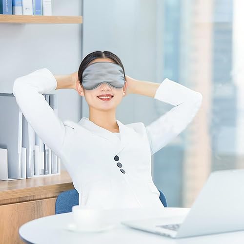 Miniatura 5 de 3 cubrebocas de seda natural real con correa ajustable, ambos lados bloquean la máscara de ojos de seda clara para dormir, cubiertas de sombras