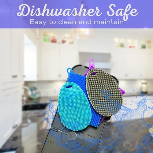 Image of Faucet Mat for Sink - Silicone Scrubber Dish Set, Splash Guard, Food Grade BPA Free Kitchen Scrubber