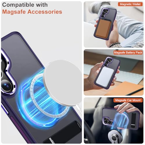 Image of MALEWOLF Stand Case for Samsung Galaxy S26 Compatible with Magsafe, Translucent Magnetic Cover [Military Grade Protection] [Anti-Slip Technology], Color Hybrid Galaxy S26 Phone Case (Dark Purple)