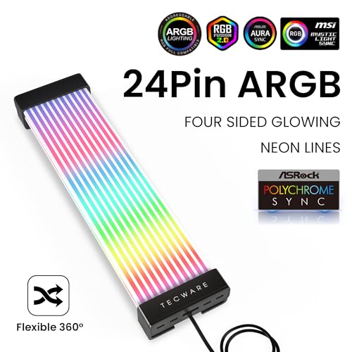 Image of TECWARE Flex RGB Cable Cover Kit | Compatible with 24-Pin Motherboard and 8-Pin /16-Pin GPU | ARGB PSU Cable Extension with 5V 3-Pin Sync | RGB Lighting Kit for PC Cables | Black