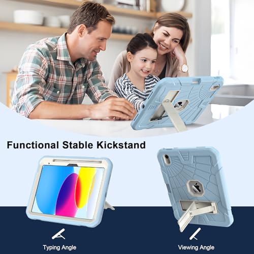 Sibeitu Case for iPad 11-Inch A16 2025 & 10th Generation 10.9 Inch 2022, Shockproof Rugged iPad 10 Case with Built-in Pencil Holder & Stand, Hard 10th Gen iPad 10.9 inch Cover for Kids Boys, Sky Blue