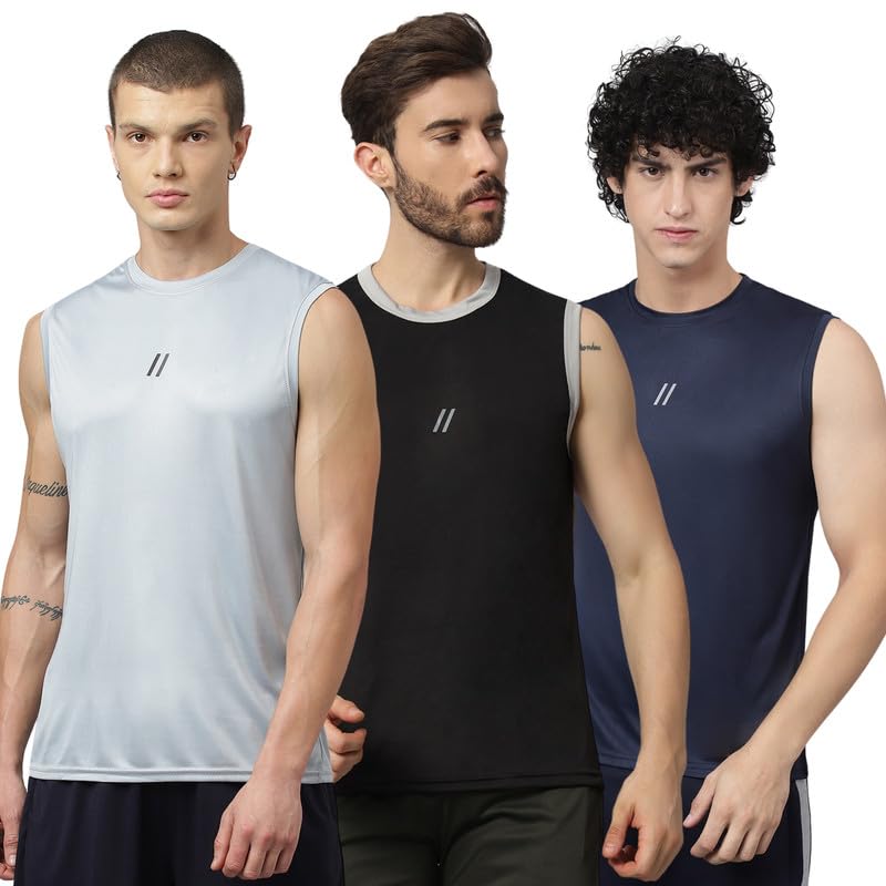 Image of ATICX Men's Polyester Sports Sleeveless T Shirt - Gym Vest, Workout Sando, Training Tank Top, Cut Sleeves Quick Dry Tee for Running, Swimming, Badminton, Fitness & Sports
