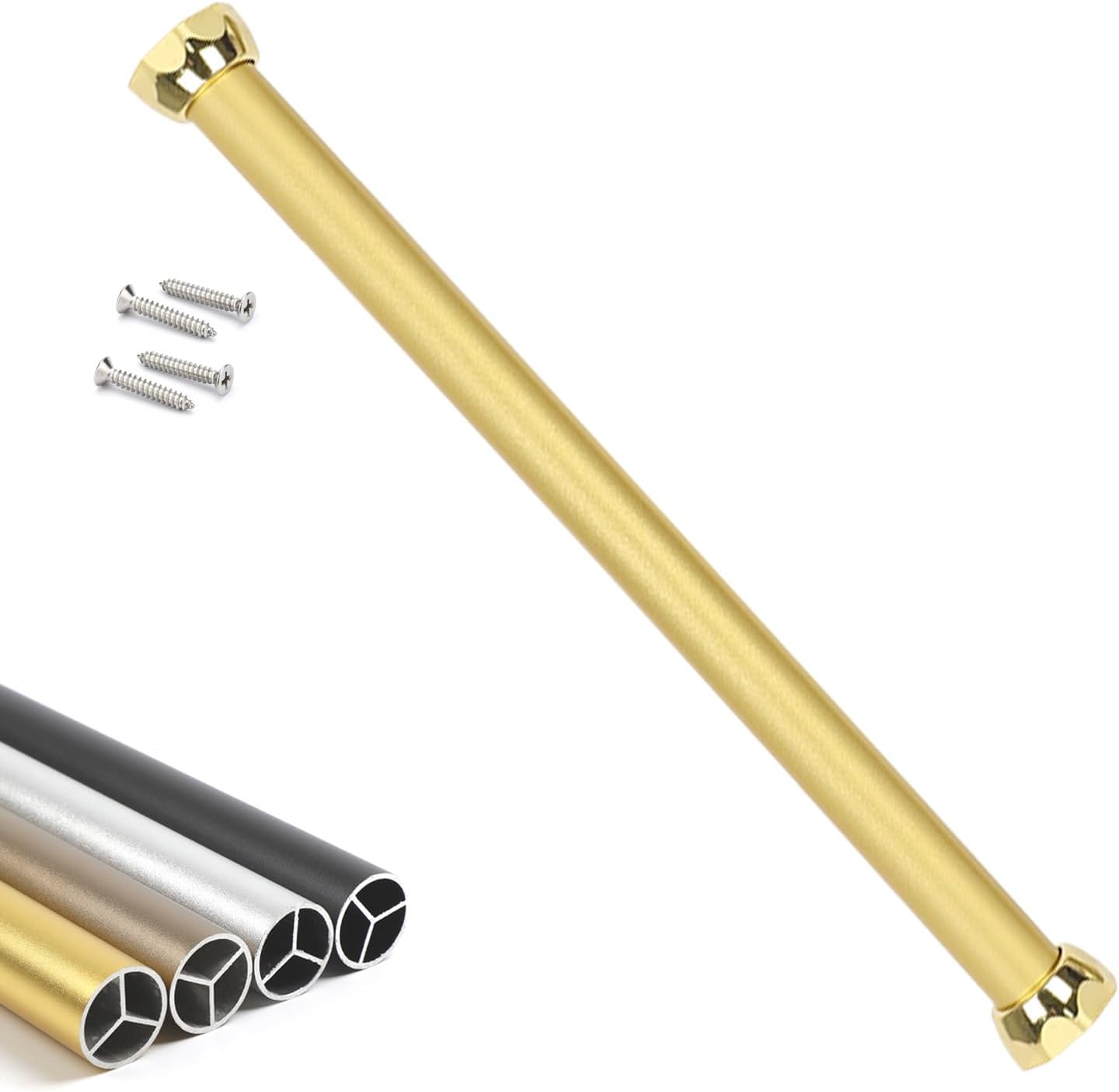 2ft Aluminium Closet Rod - Heavy-Duty Metal Hanging Bar, 1 Inch Diameter Round Wardrobe Tube with End Supports, Gold Closet Pole for Clothes Storage & Organization