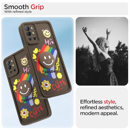 Image of Pikkme Back Cover for OnePlus 8T 5G / OnePlus 9R 5G | Soft Silicone| Cute Rainbow Smile & 3D Cartoon Flower Design | Shockproof Raised Camera Protection Bumper Case (Brown)