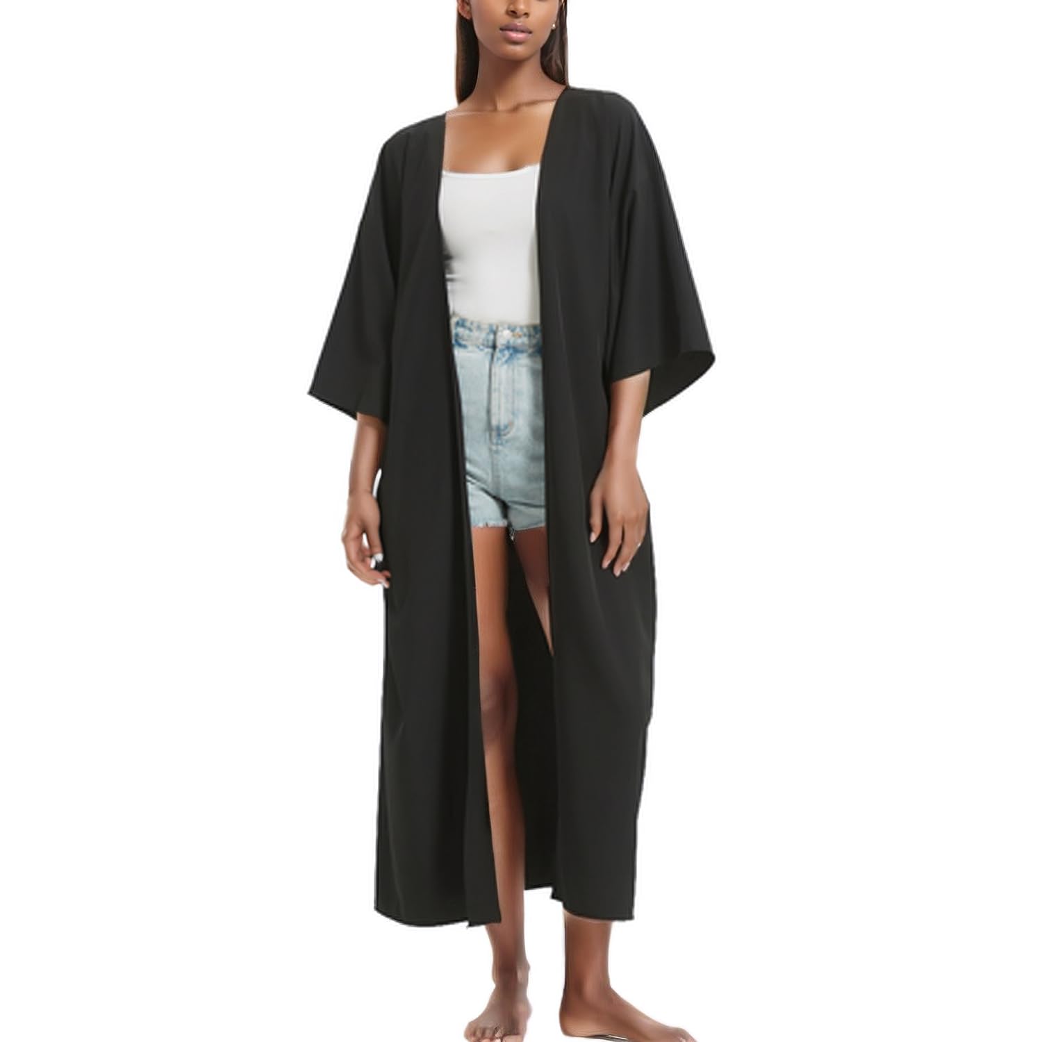 Getitsoon Traje de baño para mujer, estilo bohemio, holgado, para cubrir el traje de baño, kimono largo, cárdigan fluido, ropa de playa