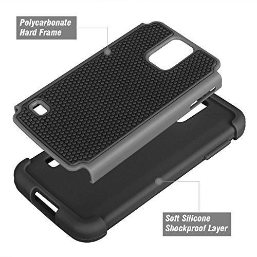 Galaxy S5 Case, Syoner [Shockproof] Hybrid Rubber Dual Layer Armor Defender Protective Case Cover For Samsung Galaxy S5 S V I9600 [Gray/Black] #TOP6