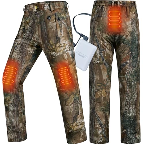 NEW VIEW Men's Camo Heated Pants with 10000mAh Battery Pack, Fleece Lined Insulated Hunting Pants for Cold Winter Outdoors