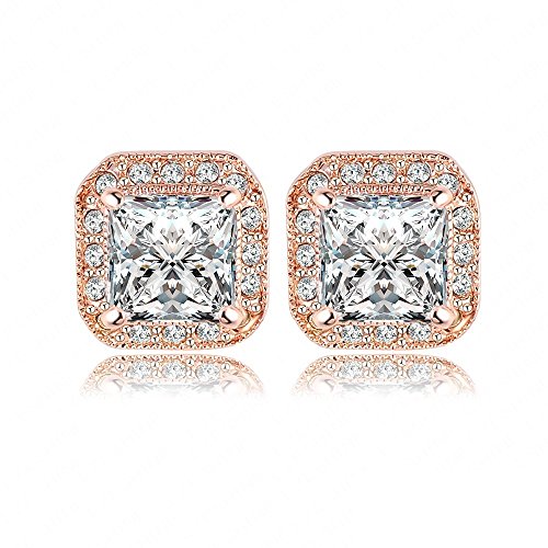 Cubic Zirconia Earrings Studs, Gold Studs Earrings for Women S925 Sterling Silver Square Cz Stud Earrings