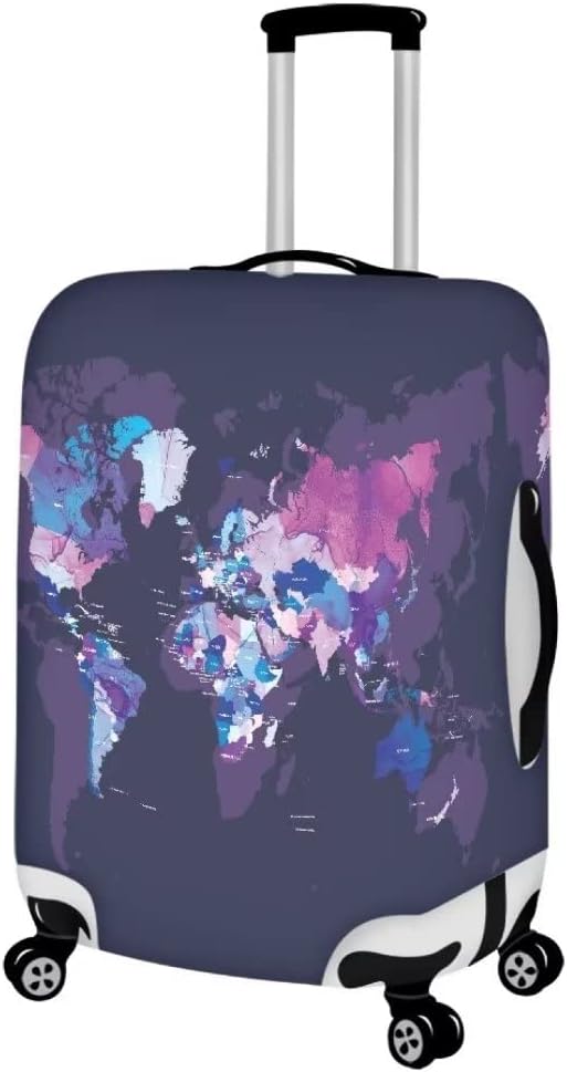 Purple Protector Covers For Baggage Case Stretch Practical Colorful World Map Print Travel Suitcase Covers Size L Apply To 25-28 Inches Luggage