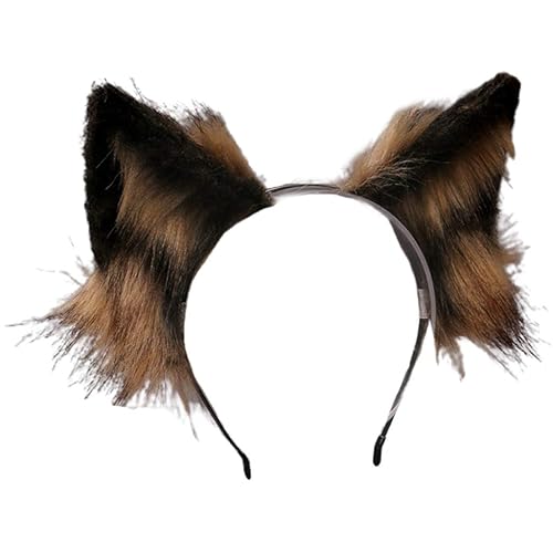 nengzhuzu Faux Fur Wolf Ears Headband Realistic Furry Animal Hair Hoop Cosplay Costume