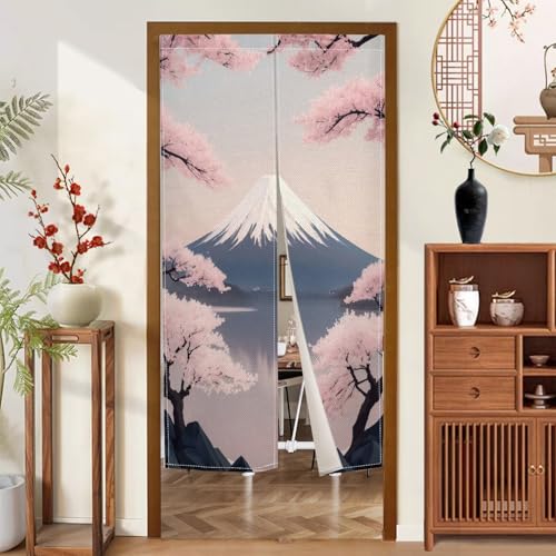 XMJJKUF Rideau de porte japonaise simple face Noren Cherry Sakura et Mont Fuji Peinture artistique Rideaux de style japonais Tapisserie de porte pour décoration murale 85,1 x 180,1 cm – vue 2