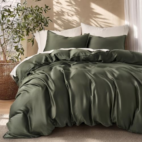 EverGrace Tencel™ Sateen Duvet Cover Set, Queen Size, Dark Olive Green by EverGrace - Used condition - US$90.84