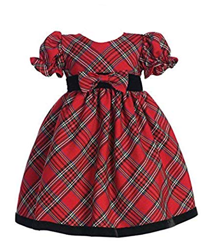Lito Girls Plaid Christmas Holiday Dress with Velvet Trim - Toddler (4T, Red)