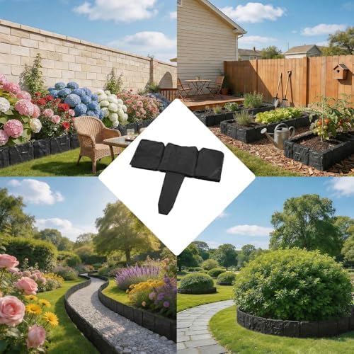 30/40 Pcs Garden Edging Border, Plastic Stone Effect 24/32ft Landscape/Lawn Edging Garden Decor Fence for Garden Lawn Landscape Flower Bed Patios DIY Yard No Dig (30, Black) - 2