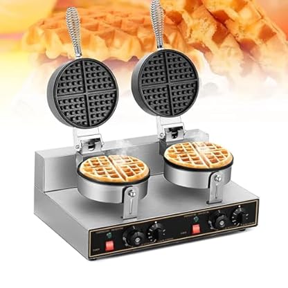 Kommerzielles rundes Waffeleisen, antihaftbeschichtetes elektrisches Waffeleisen, kommerzielle Gitterkuchenmaschine, Temperatur- und Zeitregelung, belgisches Waffeleisen für Haushaltsbäckereien und Sn