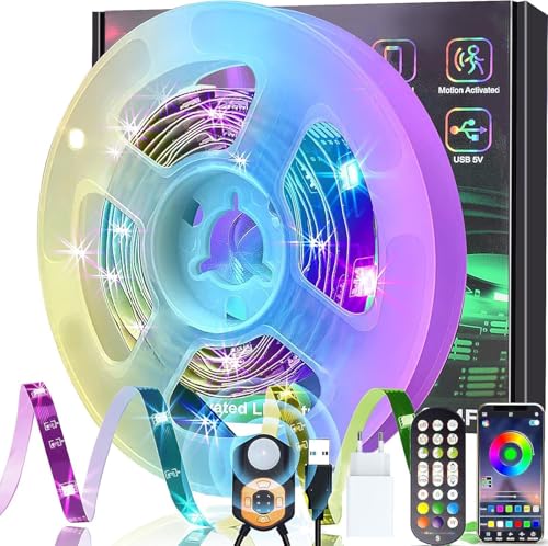 Meiyue Bandes LED 6M,Lampe de lit LED avec Détecteur de Mouvement PIR,Bande LED RVB,télécommande & contrôle APP, musique sync Bluetooth LED Strip pour...