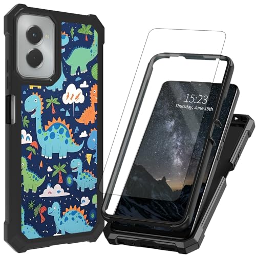 ACWDMKH for Motorola Moto G-Power-5G-2024 Case with Screen Protector Dual Layer Structure Protection Shockproof Corner TPU Bumper Cover for Motorola Moto G Power 5G Case 2024,Cartoon Dinosaurs