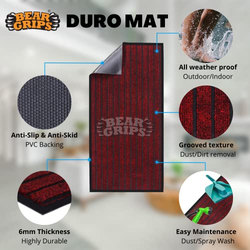 Image of BEAR GRIPS Duro 7 Striped Double-Colored Door, Home and Office mat Anti-Slip PVC Backing for dust Removal, wear-Resistant Main Door, and Kitchen Rug, 6mm Thick, Color : Red & Black, Size 40 X 60 cm