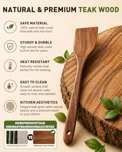 Image of 100% Premium Solid Teak Wooden Utensil Set with Holder, 7PCS