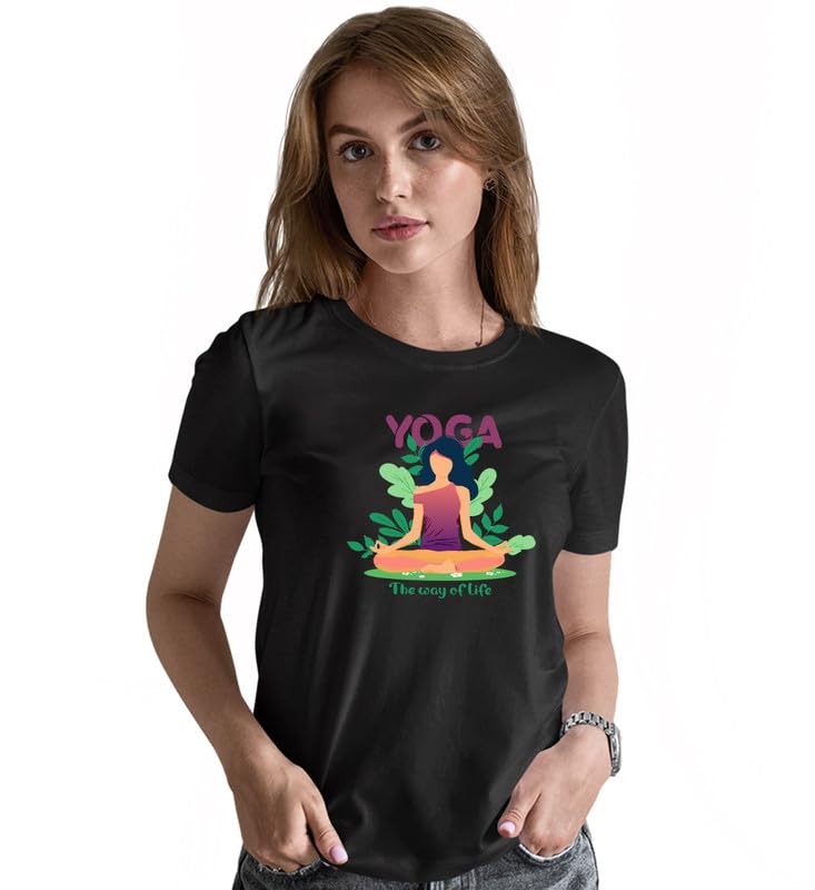 Image of INDISSH Women's Regular Fit Half-Sleeves YOGA25 Themed Garphic Printed Tshirt|Regular Wear T-Shirt for Women's| Pack of 1 T-Shirt|