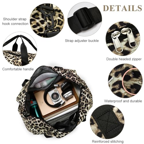 Image of PALAY Travel Bag Oxford Cloth Leopard Print Gym Bags with Shoe Compartment Large Capacity Waterproof Yoga Sports Bag Adjustable Portable Weekend Duffle Bags