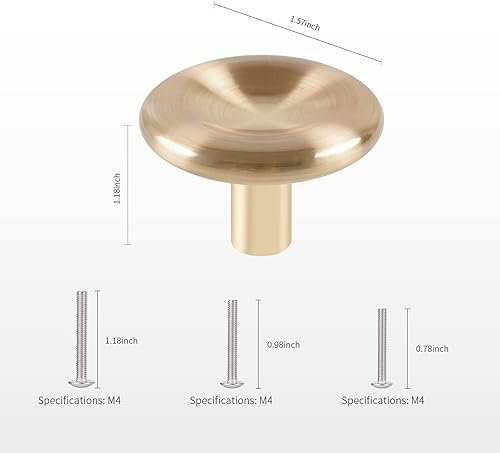 Miniatura 2 de NEGS Pomos de bronce cepillado de 1.57 pulgadas para gabinete, pomos de tocador, pomos de cajón, pomos de gabinete dorados de bronce cepillado,