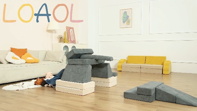 Heypappy Kids Play Couch - 2-in-1 Egg Shape Modular Sofa With Built-In Ball Pit, 10 Piece Tangram Puzzle For Playroom (Samba Color)