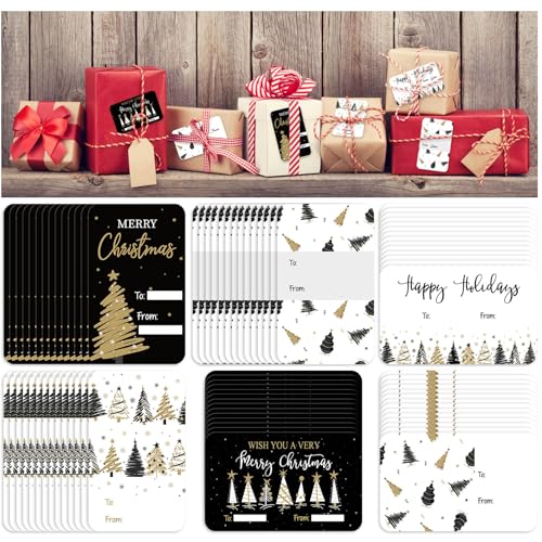 Yexiya 120 Pcs Black Gold Christmas Name Tag Self Adhesive to from Sticker