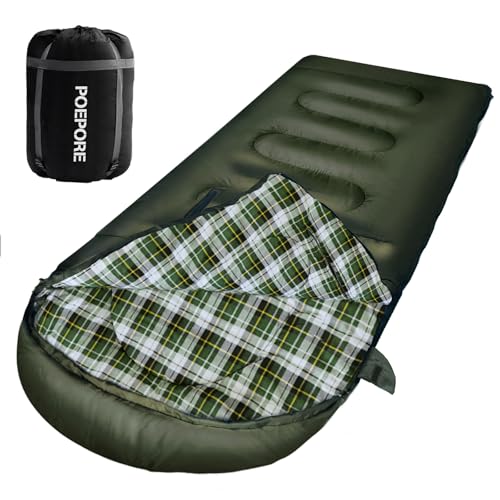 POEPORE Flannel Sleeping Bag Cotton 0 Degree Cold Weather for Adults XXL Wearable Sleeping Bag 4 Seasons Waterproof with Compression Sack