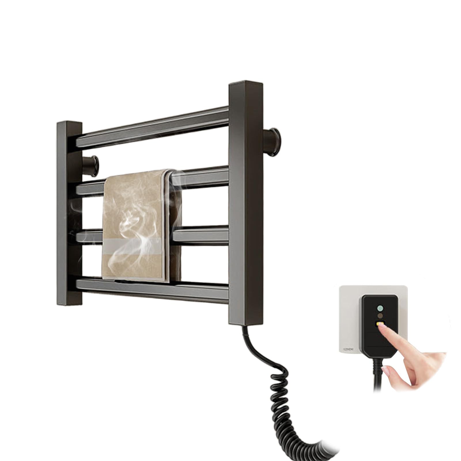 Calentador de Toallas Eléctrico Inteligente 55℃, Varilla de Secado Eléctrica y Toallero Multifuncional, Sin Perforación en Aluminio Montado en Pared en Barra de Toallas Recta (Negro)