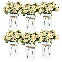 6 White Vases & 12 Champaign Roses