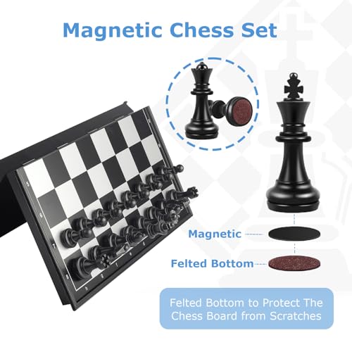 Magnetic Chess Set - Cestamor Chess Board Folding Travel Chess Portable - 2 Extra Queens - 25x25cm Board Games for Kids Adults Gifts - Image 4