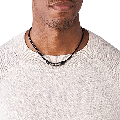 Fossil Necklace for Men , brown, Silver Genuine Leather Necklace, JF84068040