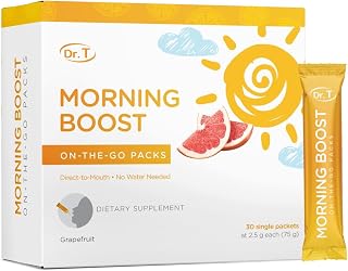 Dr. T On-The-go Packs – Morning Boost Formula – No Water Needed, Direct-to-Mouth – with Vitamins C, B6, B12 & Camu-Camu Extract – Supports Focus, Energy & Well-Being – Grapefruit, 30 Packs