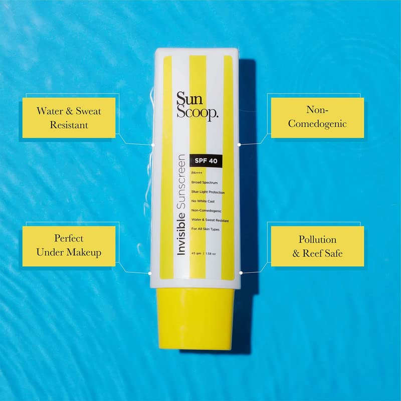 Image of SunScoop Invisible Sunscreen Gel SPF 40 PA+++, No White Cast, For Dry, Oily and Normal Skin Types, Transparent & Lightweight, Water & Sweat Resistant, For Women and Men, Pack of 2 (90 gm)