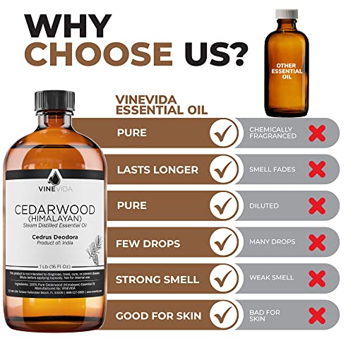Bulk Cedarwood Essential Oil (Himalayan) – 16 Oz Essential Oil In Glass Bottle - 100% Pure & Undiluted Essential Oil - 1 Pound Cedarwood Oil For Diy Soaps, Candles, & Blends - Vinevida #TOP5