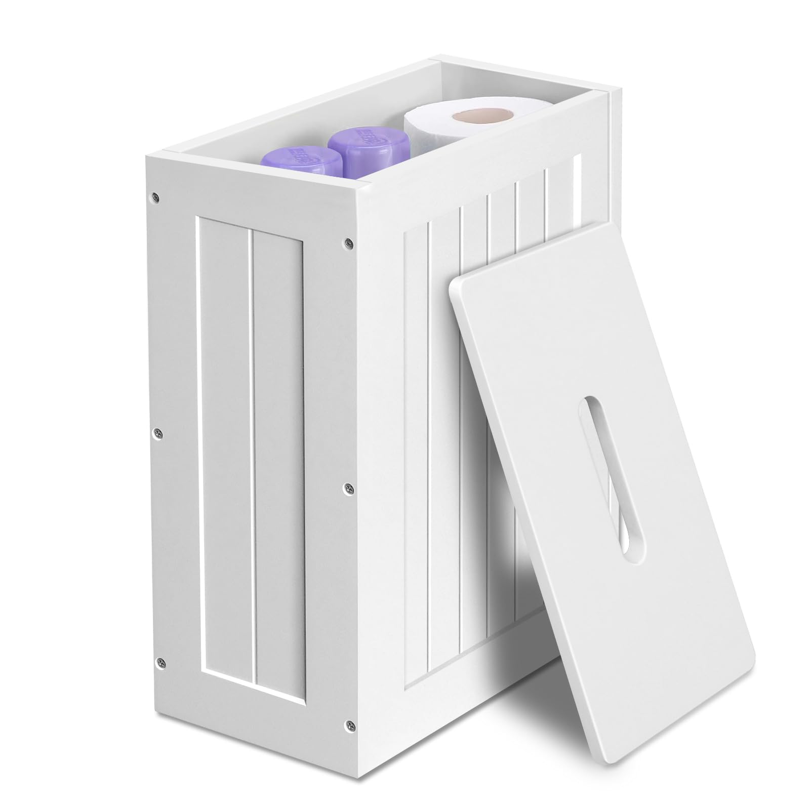 Qimu Bathroom Storage Unit, Freestanding Toilet Roll Cabinet, Slim Storage Furniture Organizer Unit Wooden Bathroom Storage Box, Multi Purpose Storage Unit, White