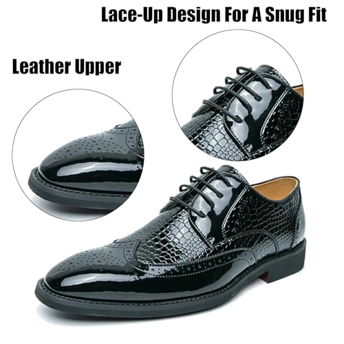 Men's Leather Pointed Wingtip Low Chunky Heel Business Formal Oxfords Classic Lace Up Brogue Wedding Prom Party Dress Shoes3