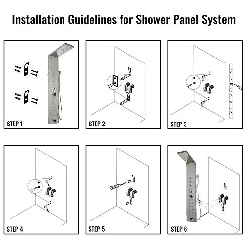 Happybuy 5 In1 Shower Panel Tower System Brushed Silver Stainless Steel Multi-Function Shower Panel With Spout Rainfall Waterfall Massage Jets Tub Spout Hand Shower For Home Hotel Resort Split Type #TOP5
