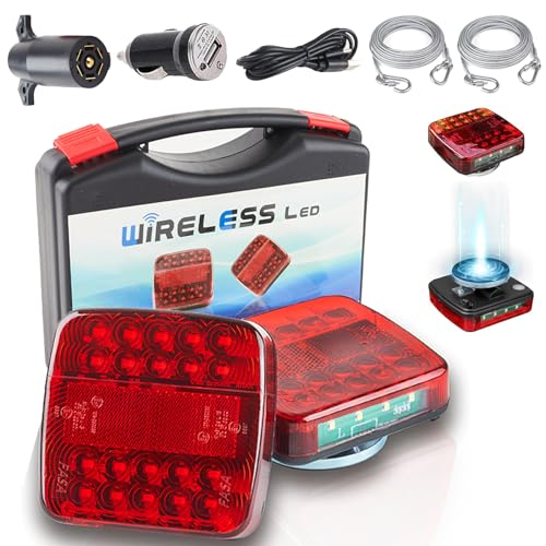 Wireless Trailer Lights Magnetic, upgrade Rechargeable Wireless Trailer Tow Lights LED Kit, IP65 Waterproof, 10-Hour Battery Life, 100 FT Signal Synchronization for Towing Truck Camper RV Boat