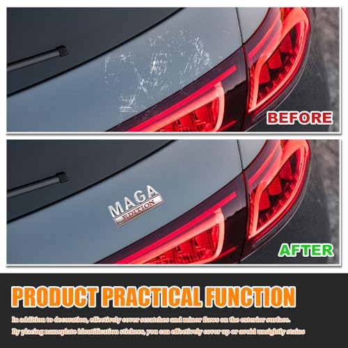 Image of MAGA Edition Car Emblem, Car Decals, 3D Raised Letter Metal Fender Badge Stickers, Auto Exterior Decoration Strong Adhesive Tailgate Trunk Stickers Fit for Vehicle Truck SUV (Silver & Red)