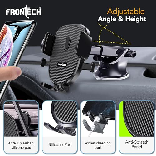 Image of FRONTECH 360 Rotating Car Phone Holder-One-Hand Operation, Anti-Slip Silicone Pad, Adjustable Angle & Height, Strong Sticky Gel Pad- Universal Compatibility for All Phones (CCH-0011)