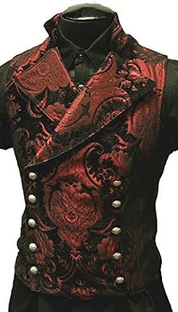 Shrine Mens Red Gothic Steampunk Victorian Tapestry Vest 39.5" Medium