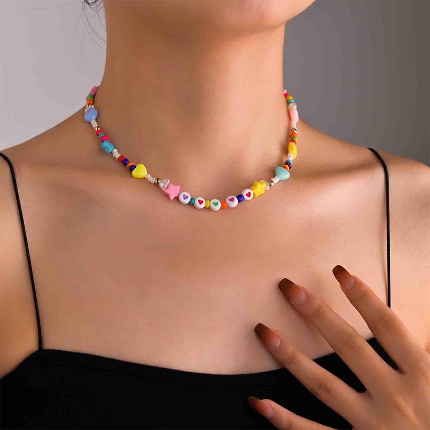 Boho Rainbow Rice Bead Necklace Colorful Seed Bead Necklace Choker Beach Bead Choker Necklace Hawaii Beads Chain Necklace Jewelry for Women - Image 2