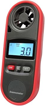 Handheld Mini Digital Anemometer with Thermometer and Max/Min for Weather Data Collection and Outdoors Sports Windsurfing Sailing with Backlight LCD Display