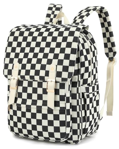 Image of Corduroy Laptop Backpack for Women, Fits 15.6 Inch Computer Bag, College High School Bookbag Travel Daypack Purse, Work Business Bags - Corduroy Checkered Black