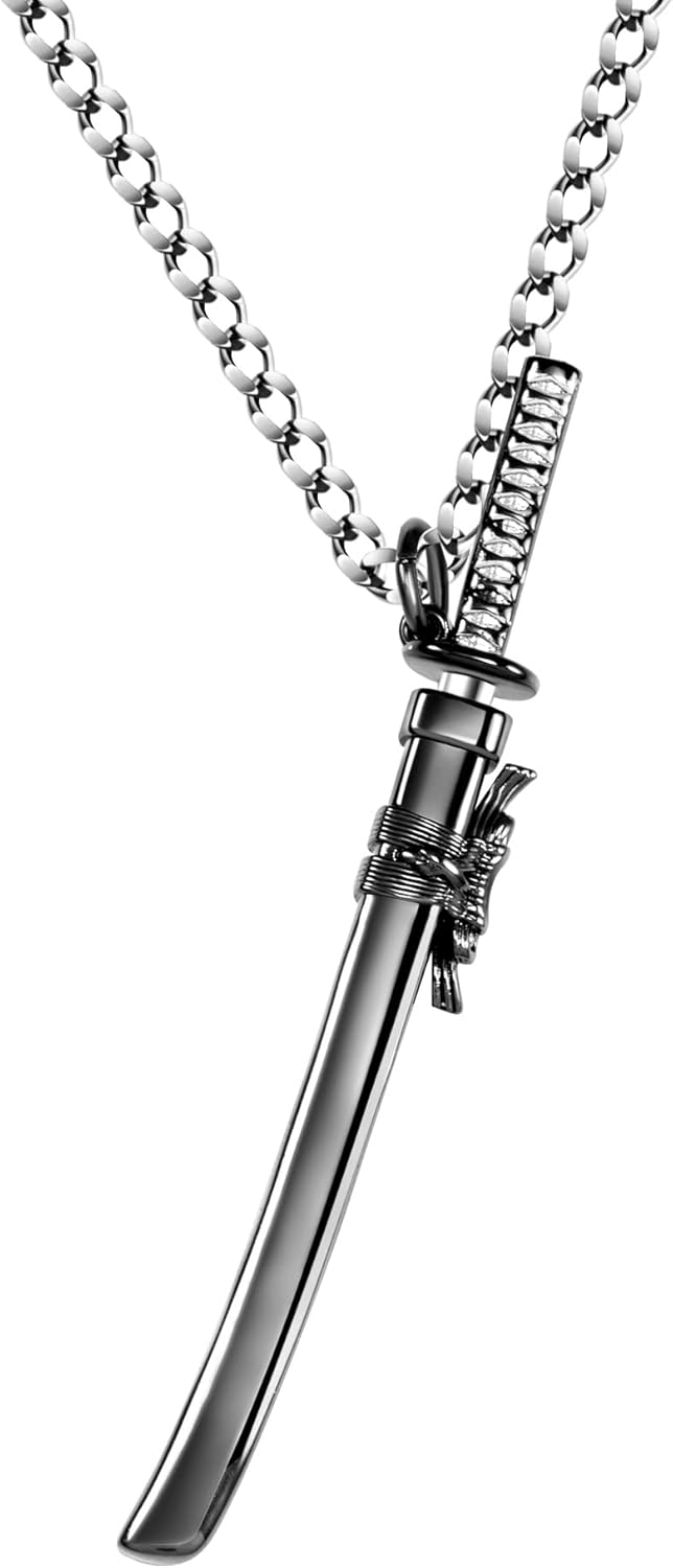 HELLOICE Samurai Sword Necklace - 18K Gold Plated Katana for Women and Men